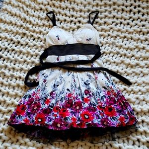 Summer dress in floral with faux tulle underskirt